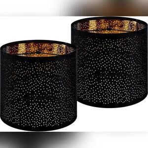 NIB GO&SO Set of 2 Black Drum Lamp Shades, 10"X10"X10", Assembly Required